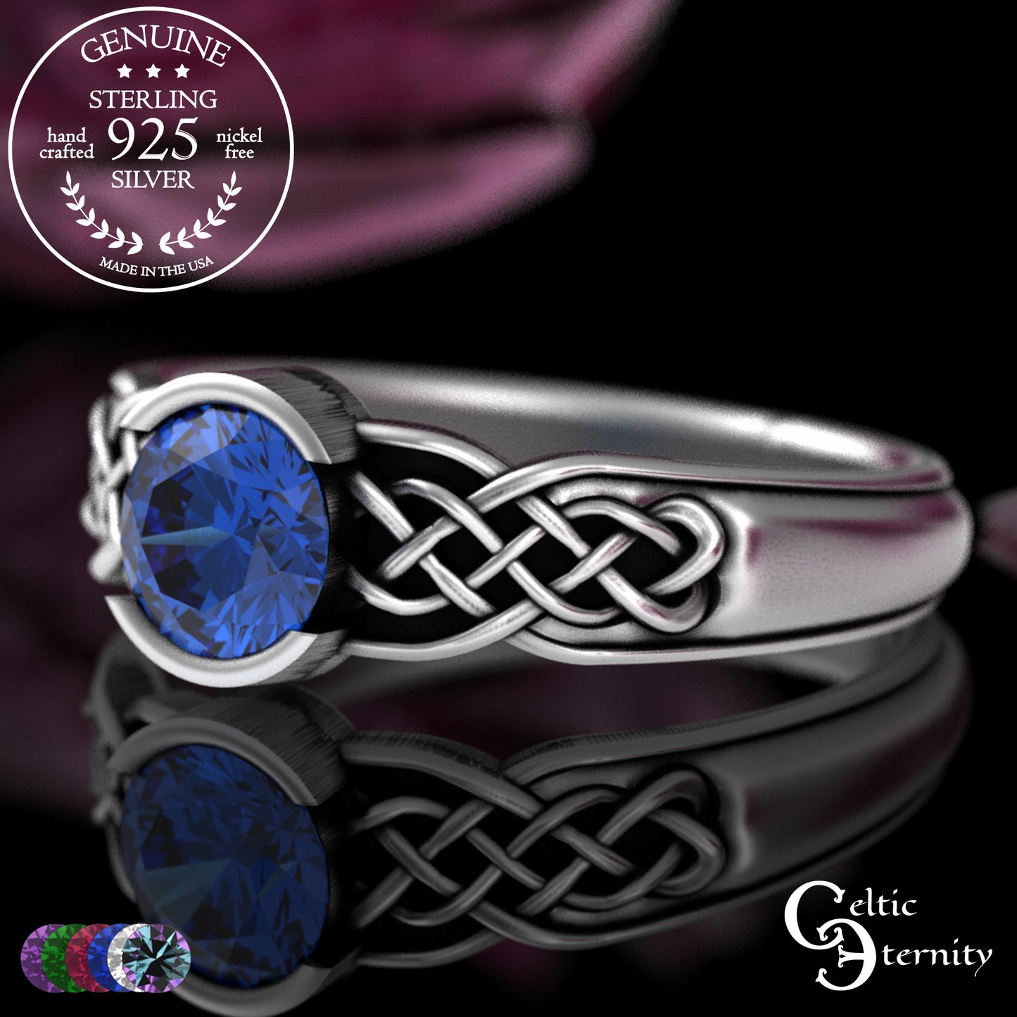 Sterling Woman's Alexandrite Celtic Bezel Engagement Ring, 4062