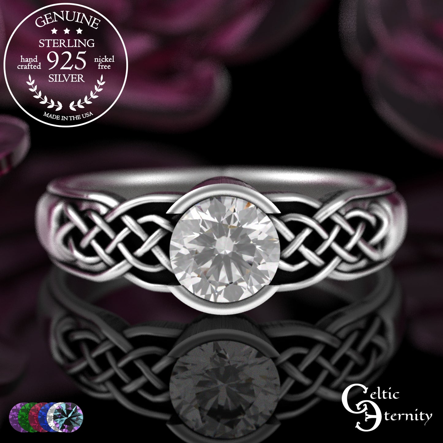 Sterling Woman's Alexandrite Celtic Bezel Engagement Ring, 4062