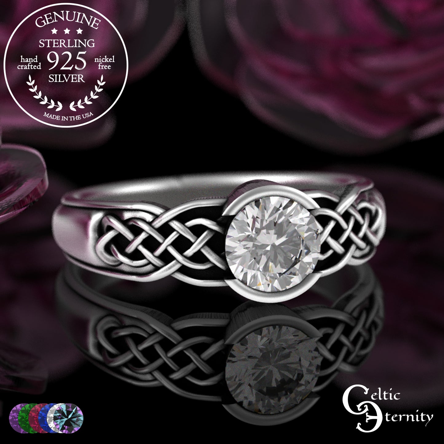 Sterling Woman's Alexandrite Celtic Bezel Engagement Ring, 4062