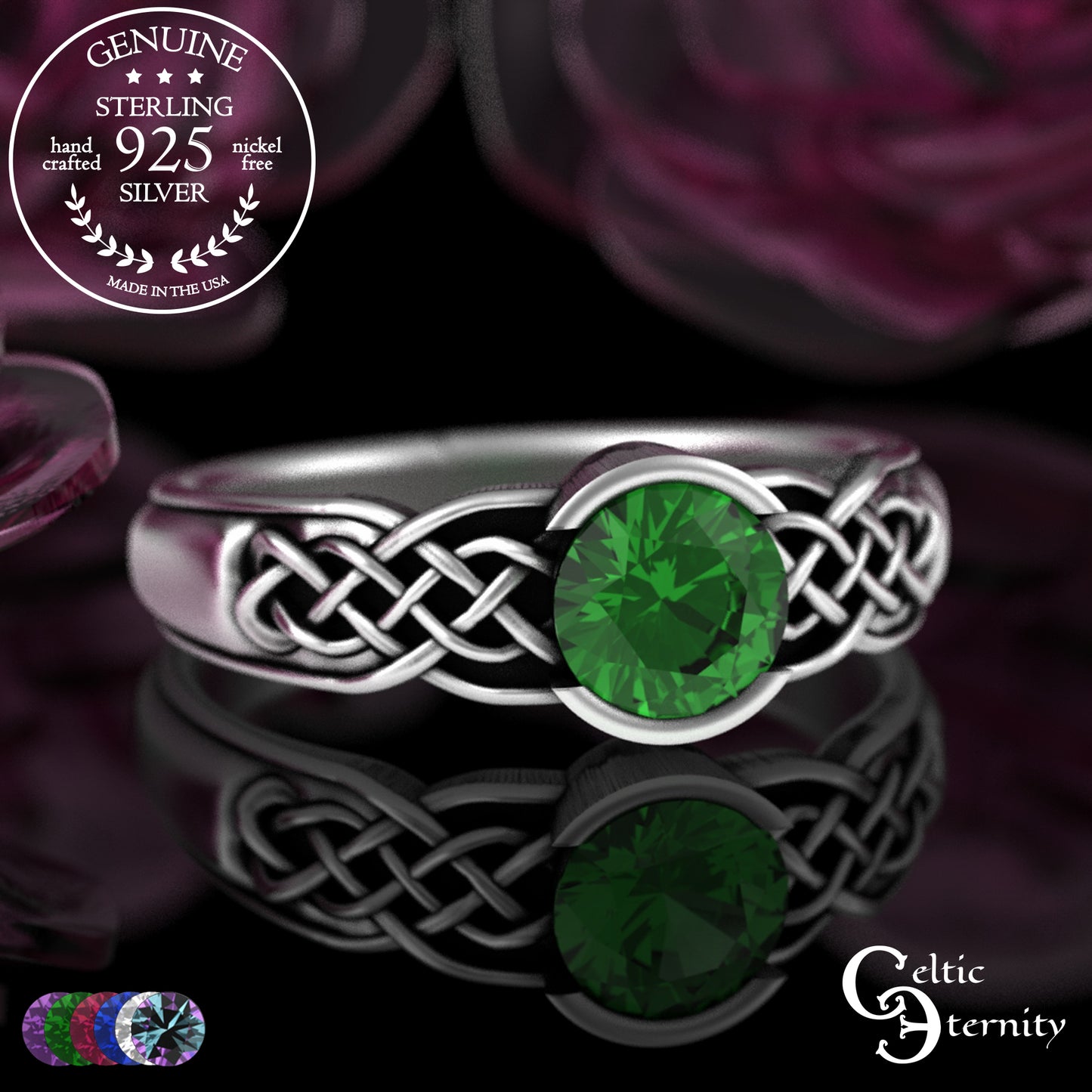 Sterling Woman's Alexandrite Celtic Bezel Engagement Ring, 4062