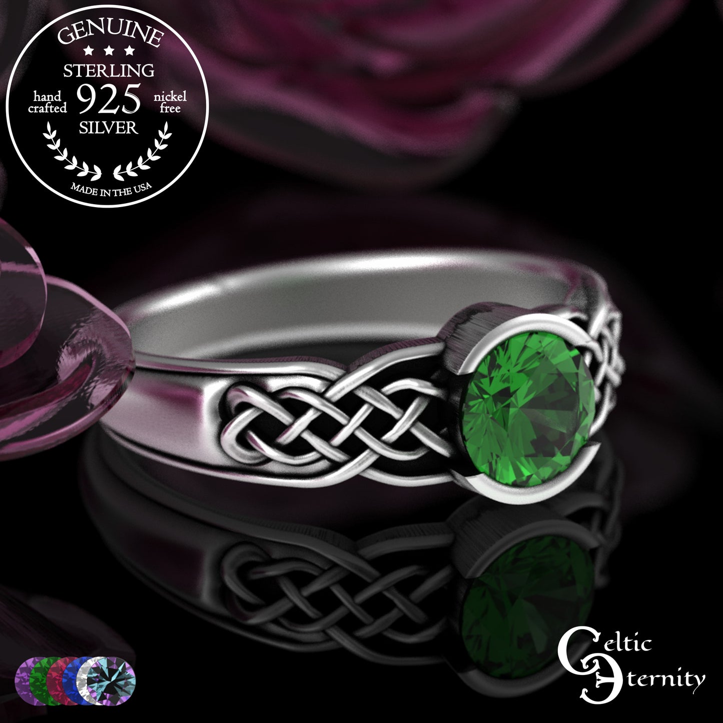 Sterling Woman's Alexandrite Celtic Bezel Engagement Ring, 4062