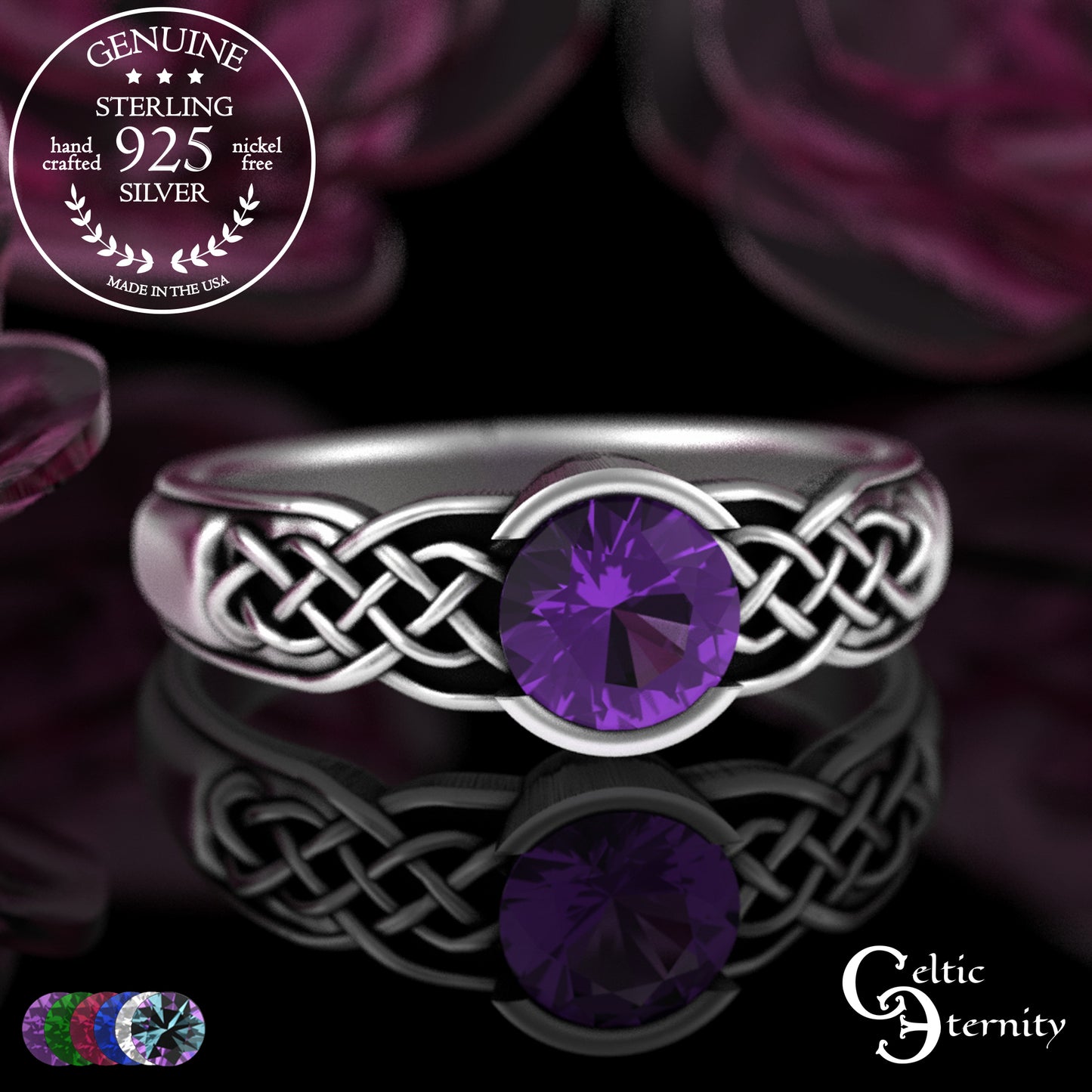 Sterling Woman's Alexandrite Celtic Bezel Engagement Ring, 4062