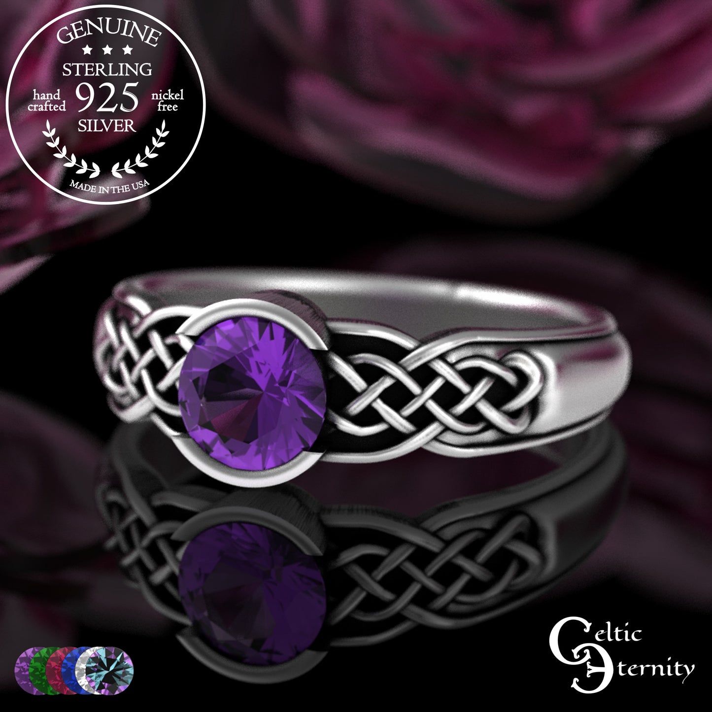 Sterling Woman's Alexandrite Celtic Bezel Engagement Ring, 4062