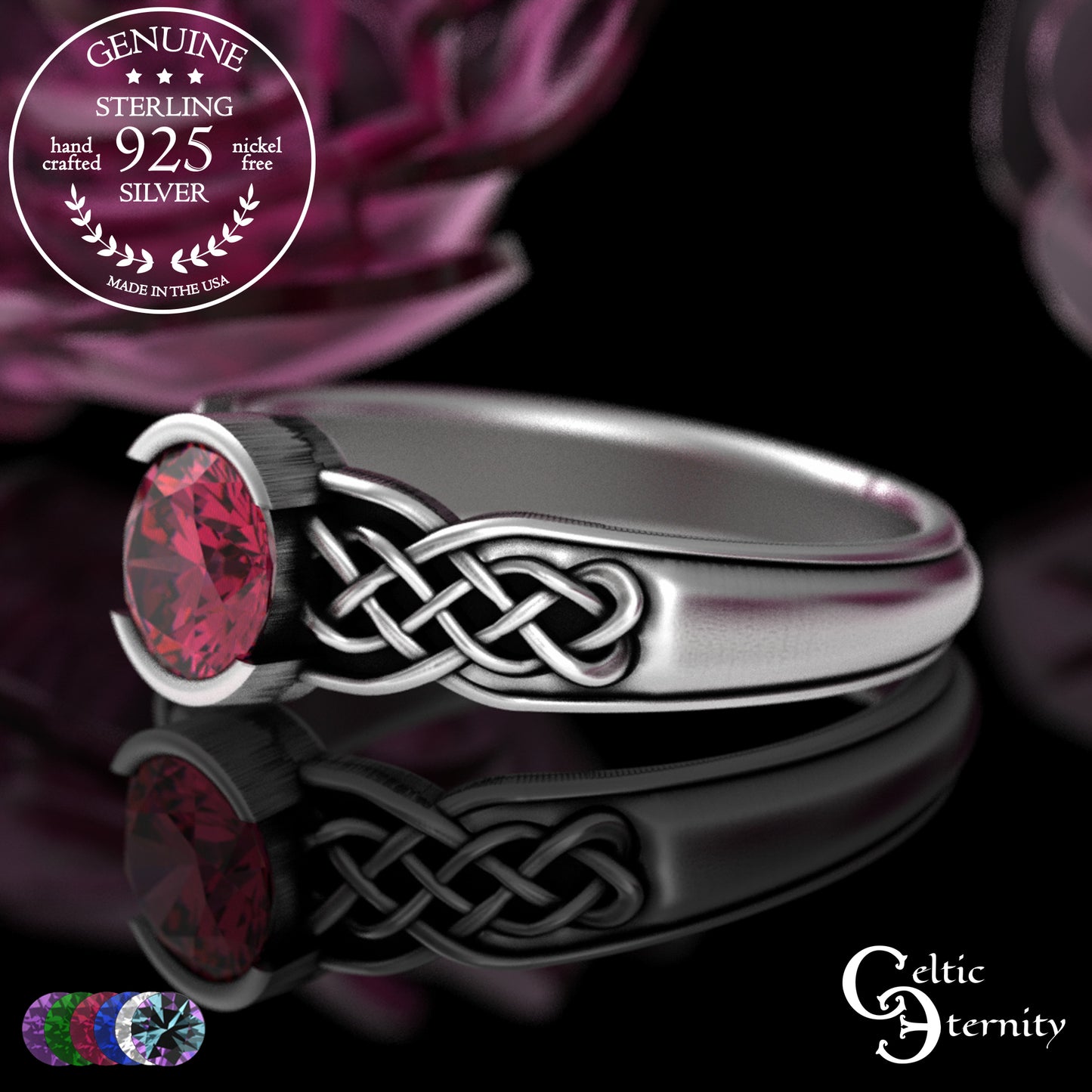 Sterling Woman's Alexandrite Celtic Bezel Engagement Ring, 4062
