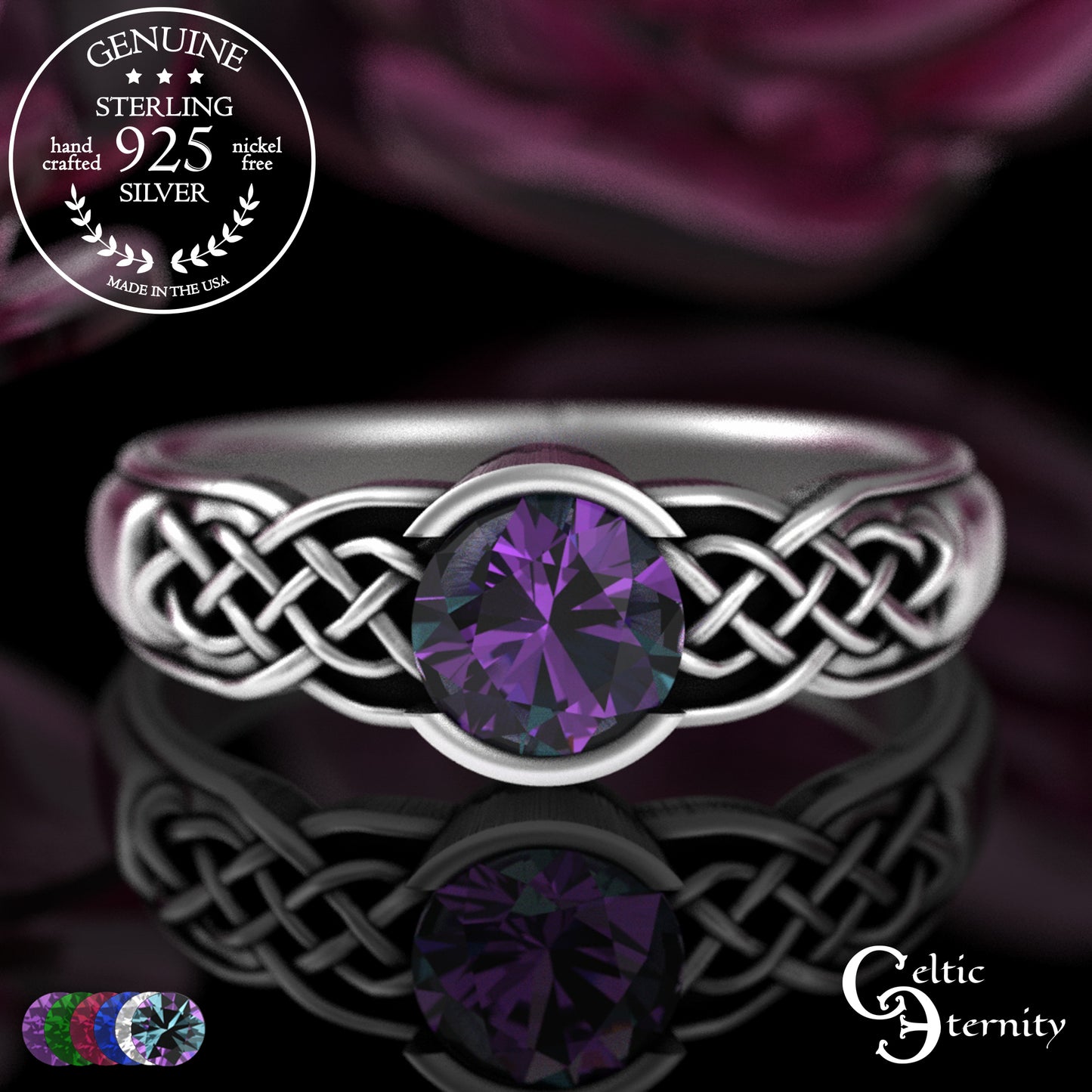 Sterling Woman's Alexandrite Celtic Bezel Engagement Ring, 4062