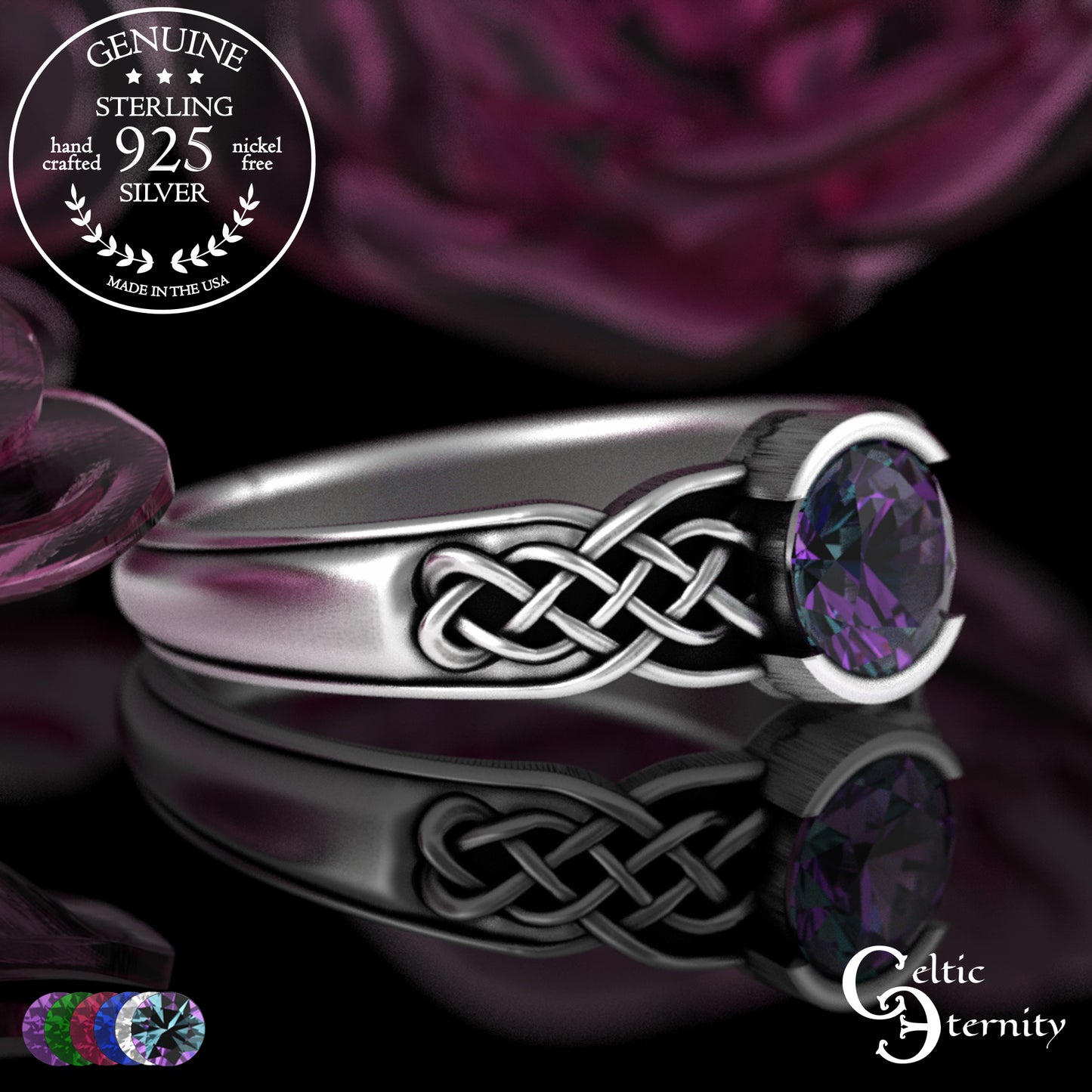 Sterling Woman's Alexandrite Celtic Bezel Engagement Ring, 4062