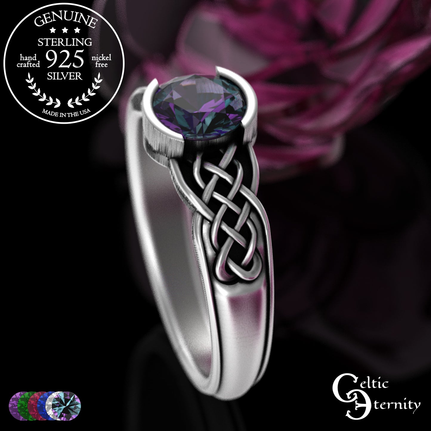 Sterling Woman's Alexandrite Celtic Bezel Engagement Ring, 4062