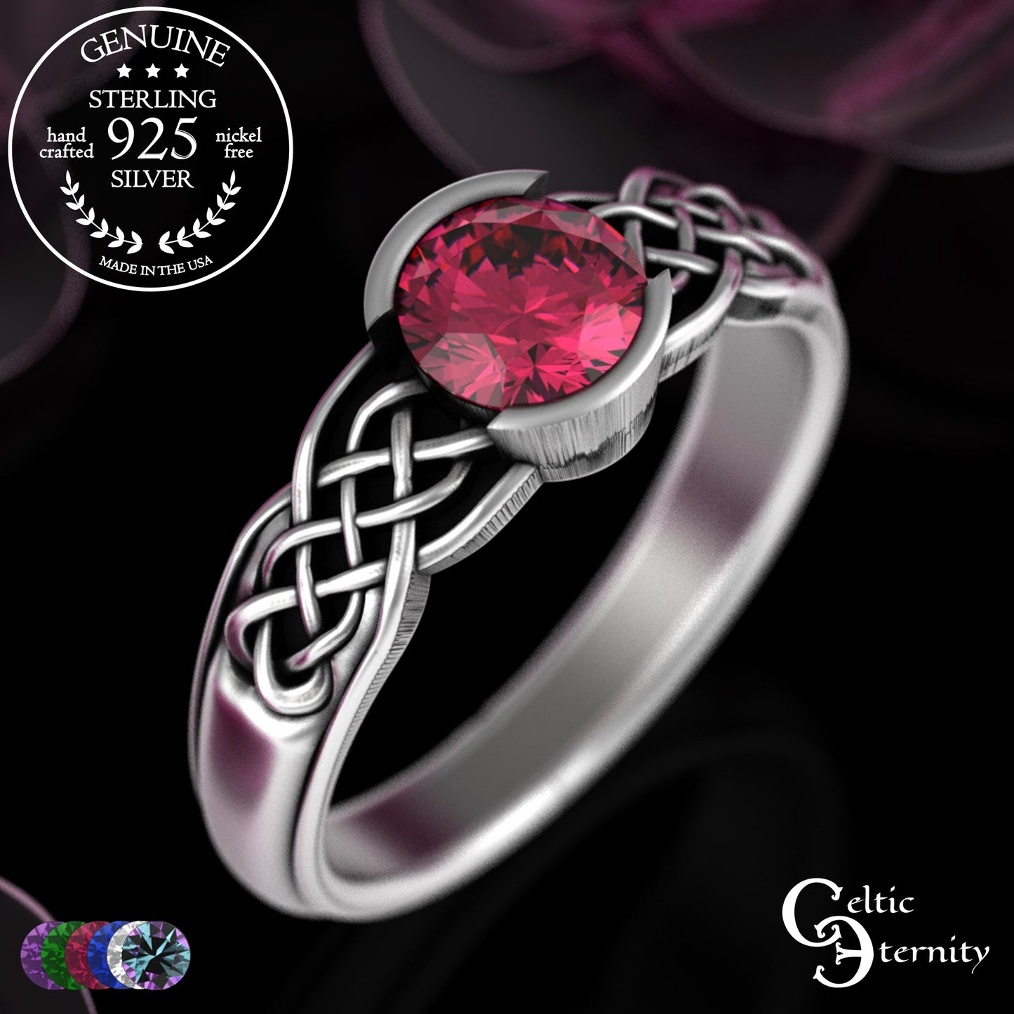 Sterling Woman's Alexandrite Celtic Bezel Engagement Ring, 4062
