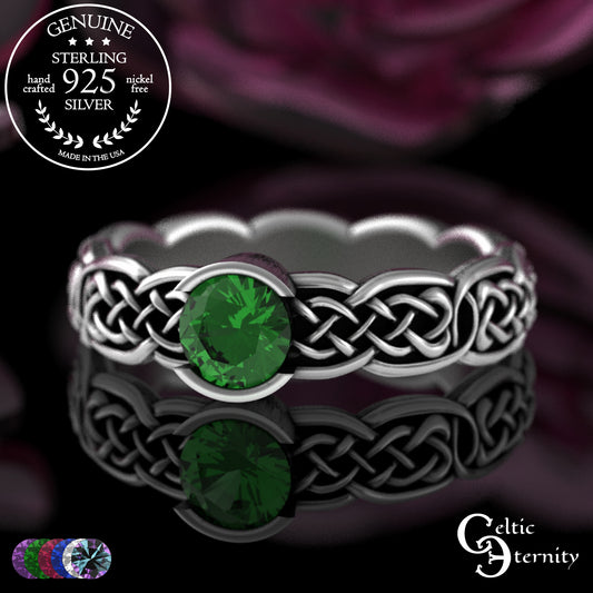 Sterling Woman's Low Profile Celtic Wedding Ring - Emerald, 4065