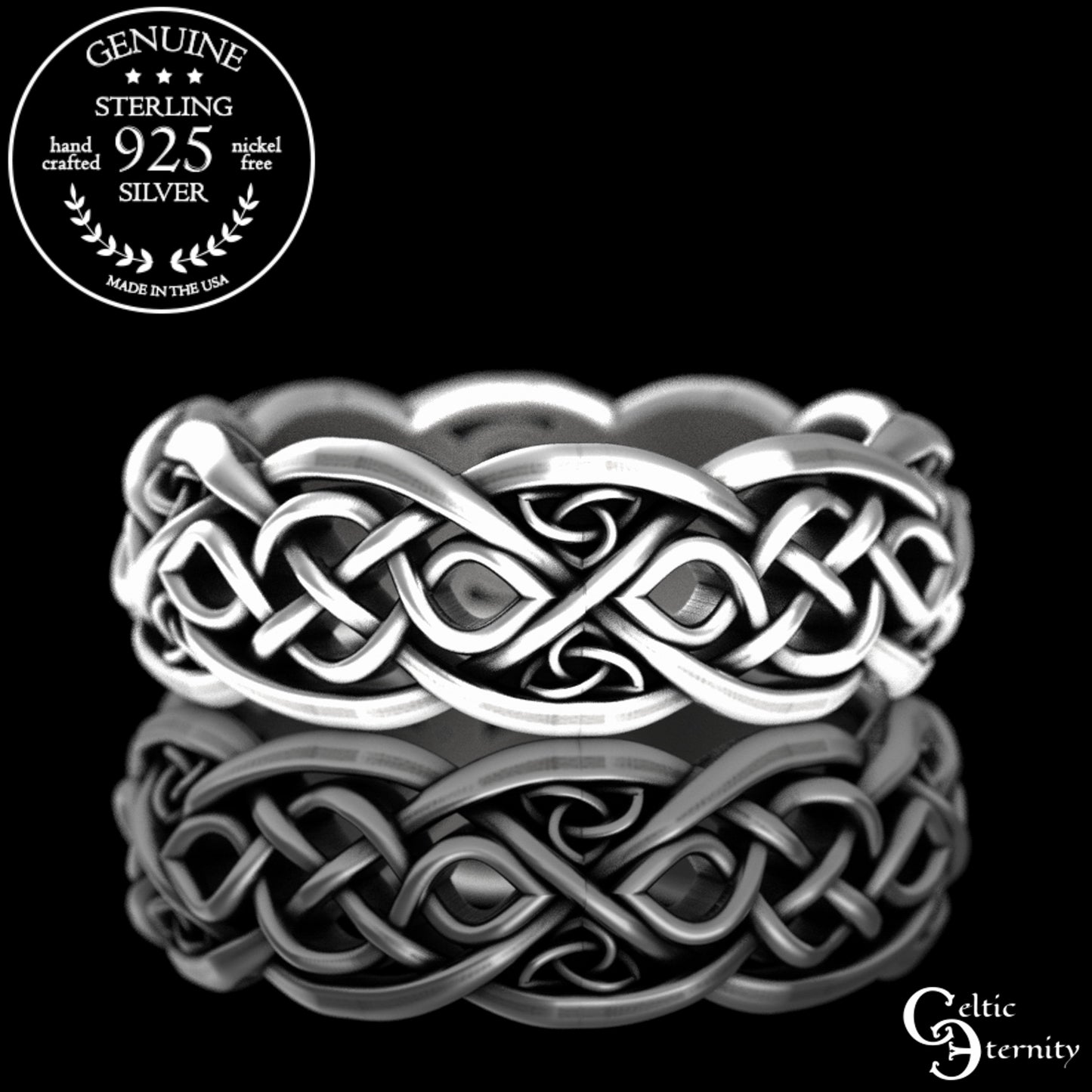 Woman's Sterling Silver Celtic Howling Wolves Wedding Band, 4267