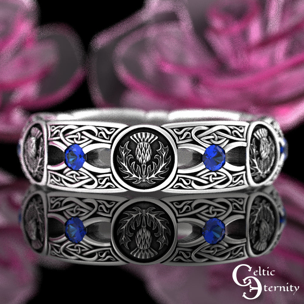 Sterling Silver Woman's Alexandrite & Irish Thistle Wedding Band, 4408