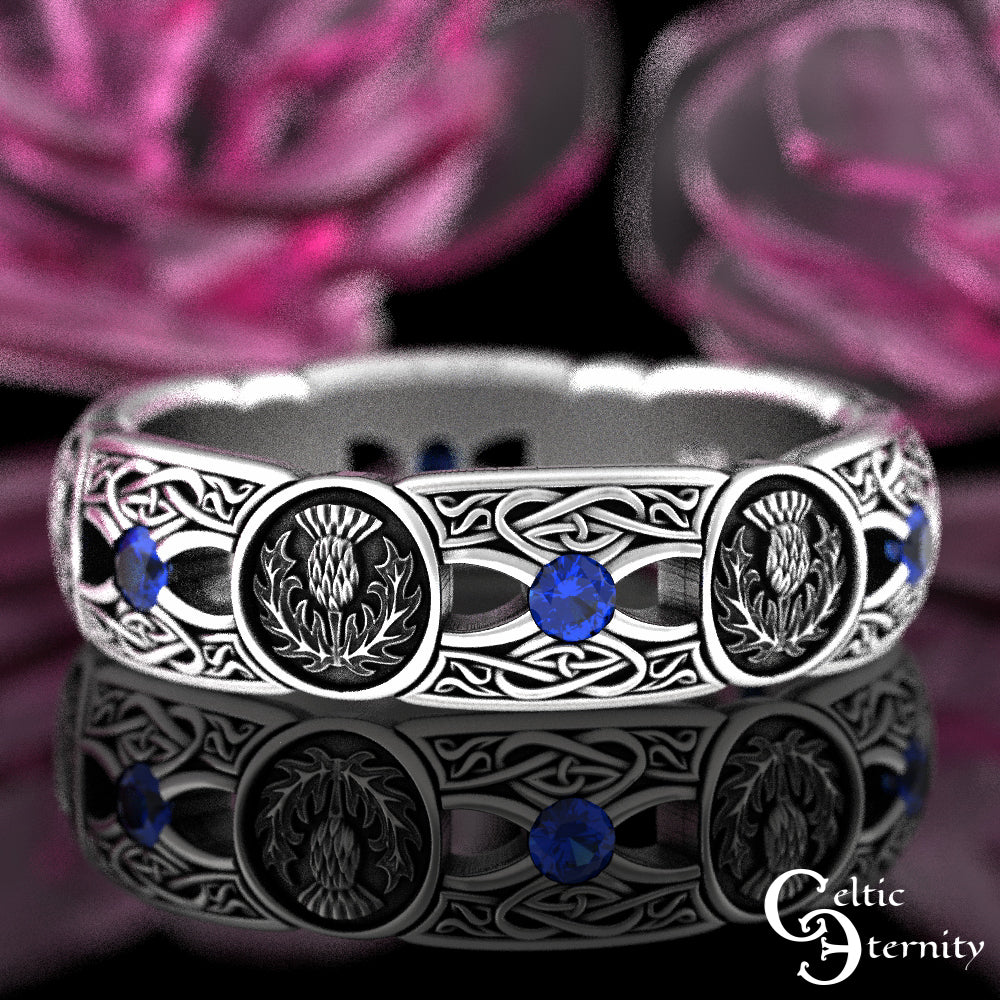 Sterling Silver Woman's Alexandrite & Irish Thistle Wedding Band, 4408