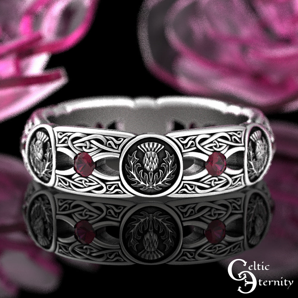 Sterling Silver Woman's Alexandrite & Irish Thistle Wedding Band, 4408