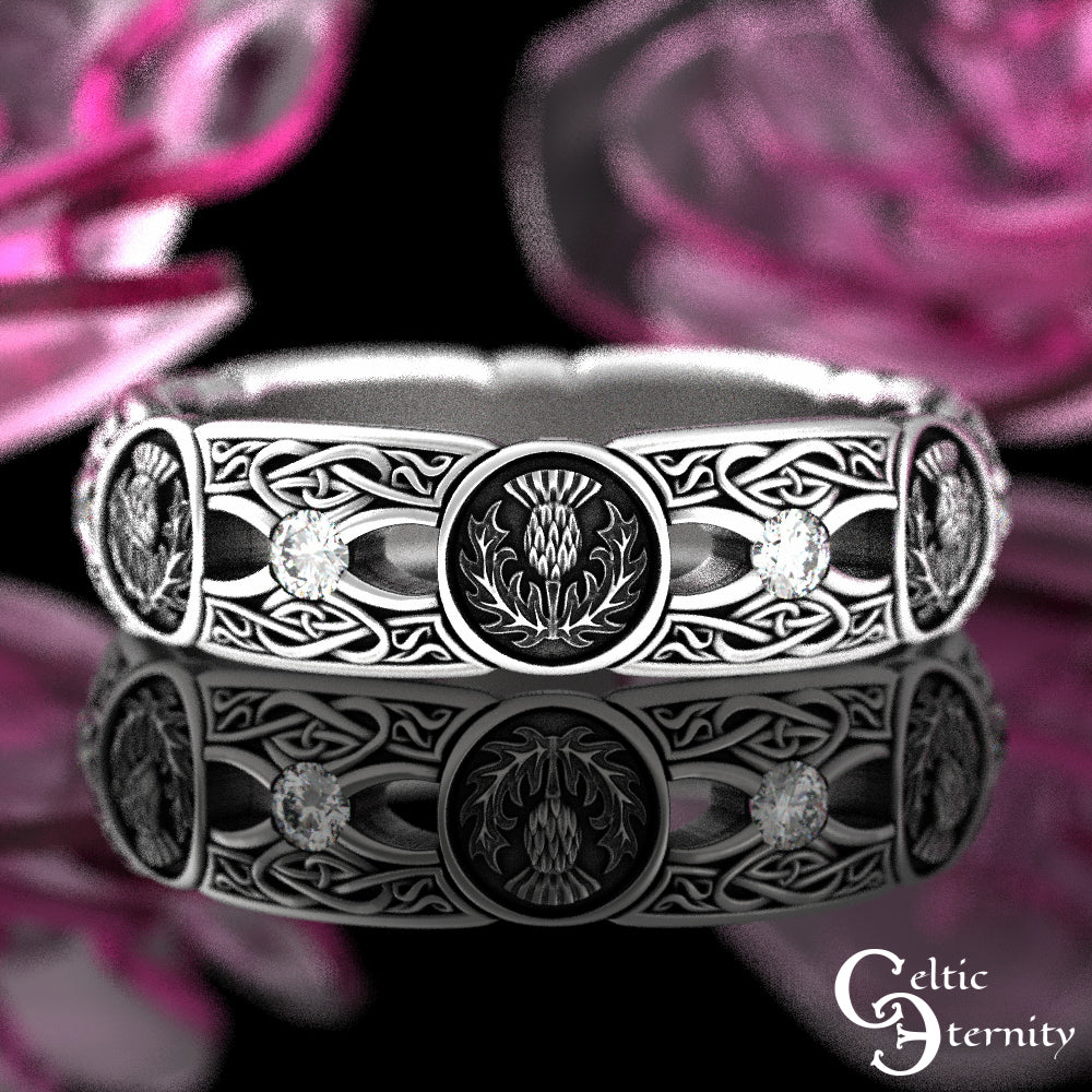 Sterling Silver Woman's Alexandrite & Irish Thistle Wedding Band, 4408