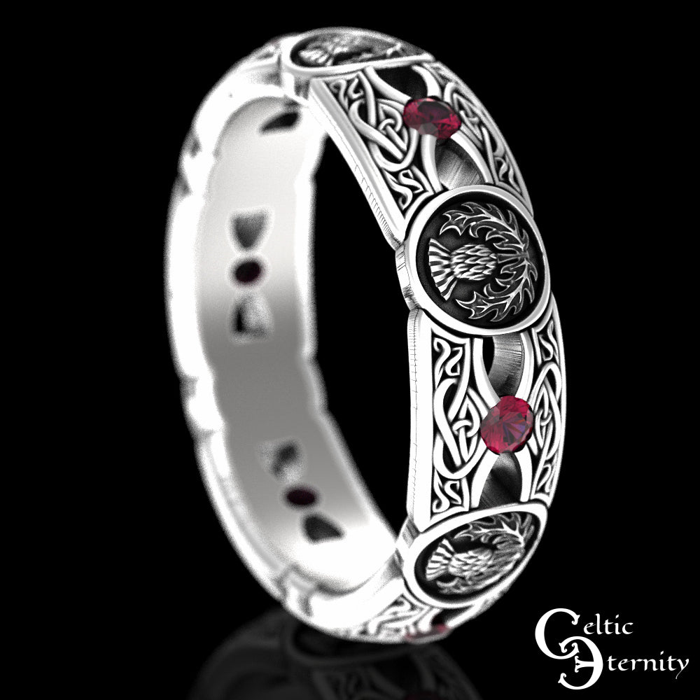 Sterling Silver Woman's Alexandrite & Irish Thistle Wedding Band, 4408