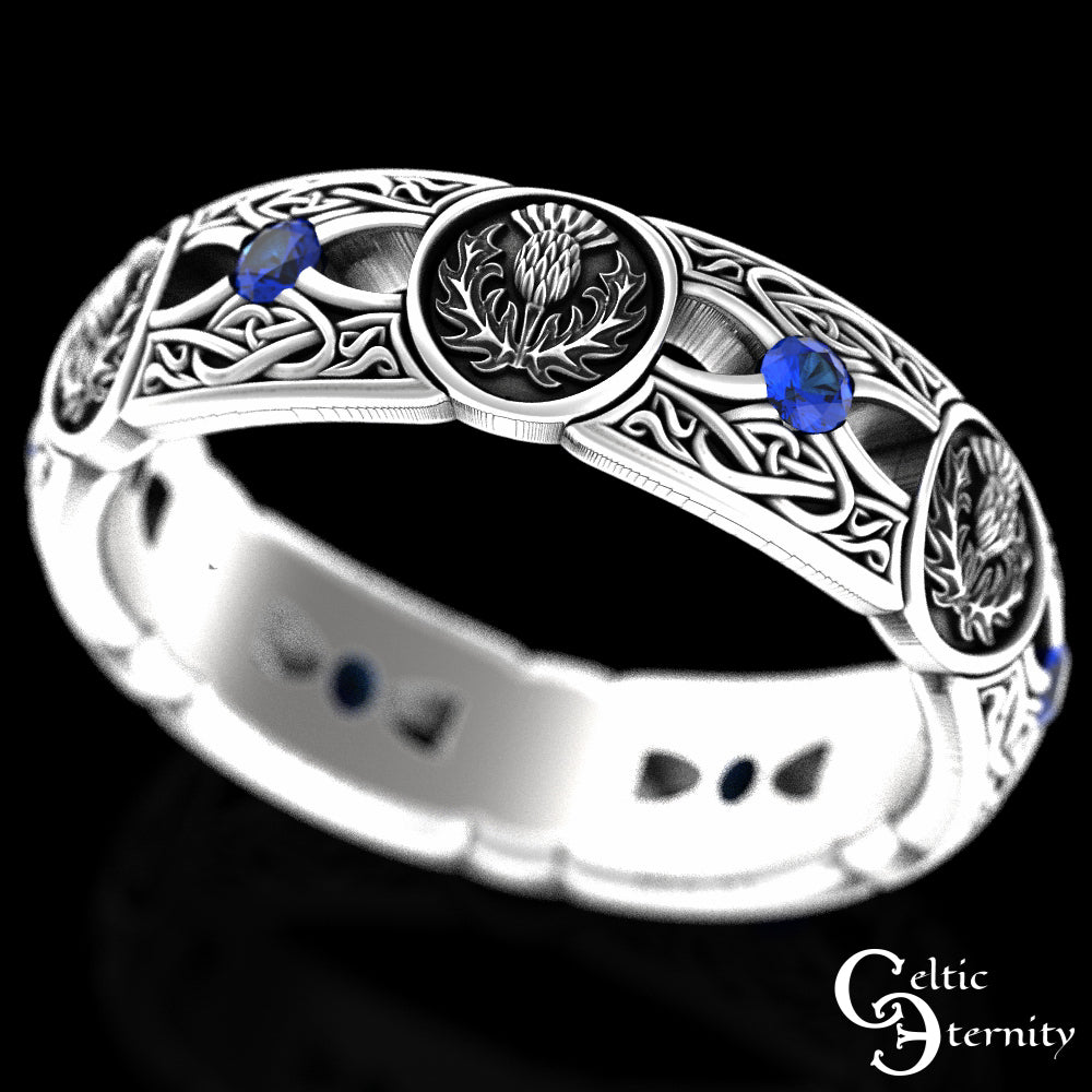 Sterling Silver Woman's Alexandrite & Irish Thistle Wedding Band, 4408