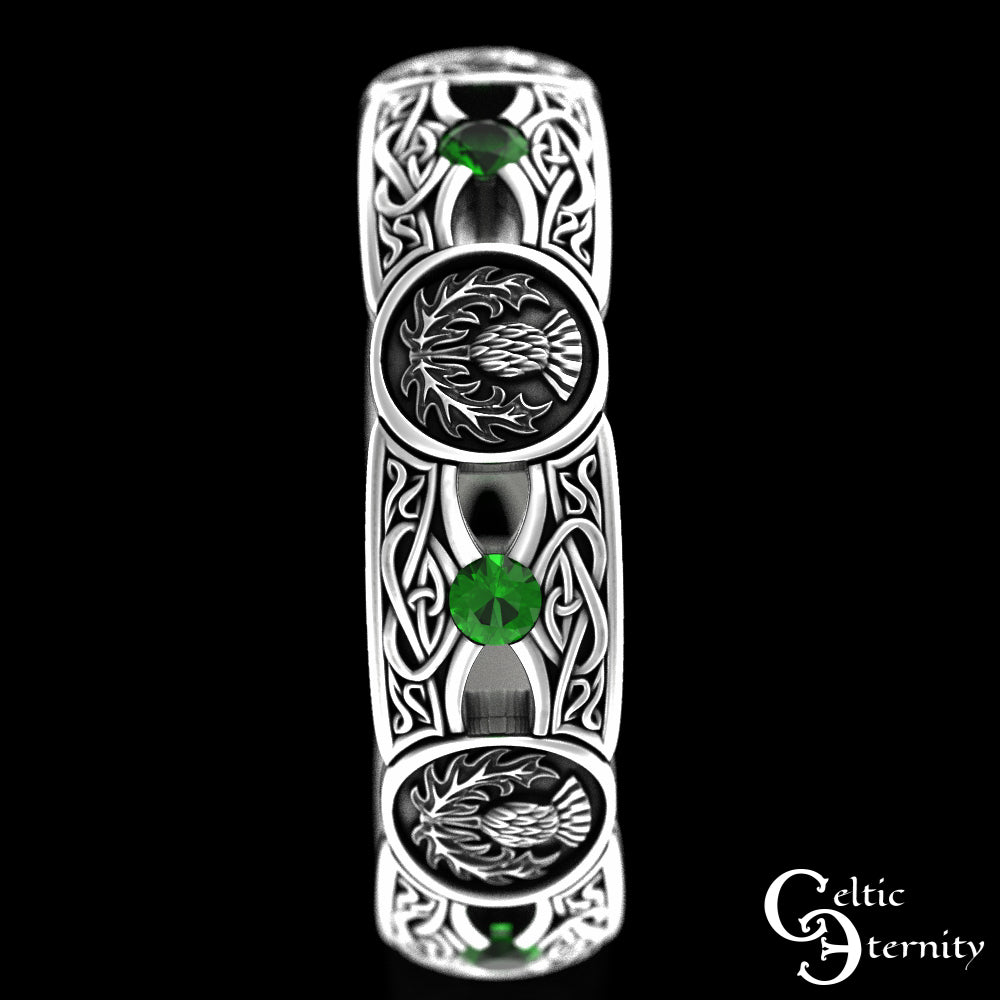 Sterling Silver Woman's Alexandrite & Irish Thistle Wedding Band, 4408