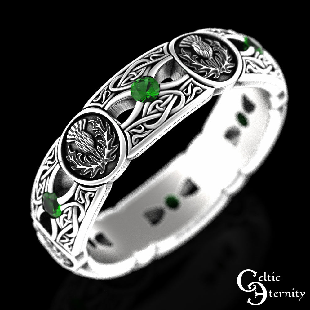 Sterling Silver Woman's Alexandrite & Irish Thistle Wedding Band, 4408