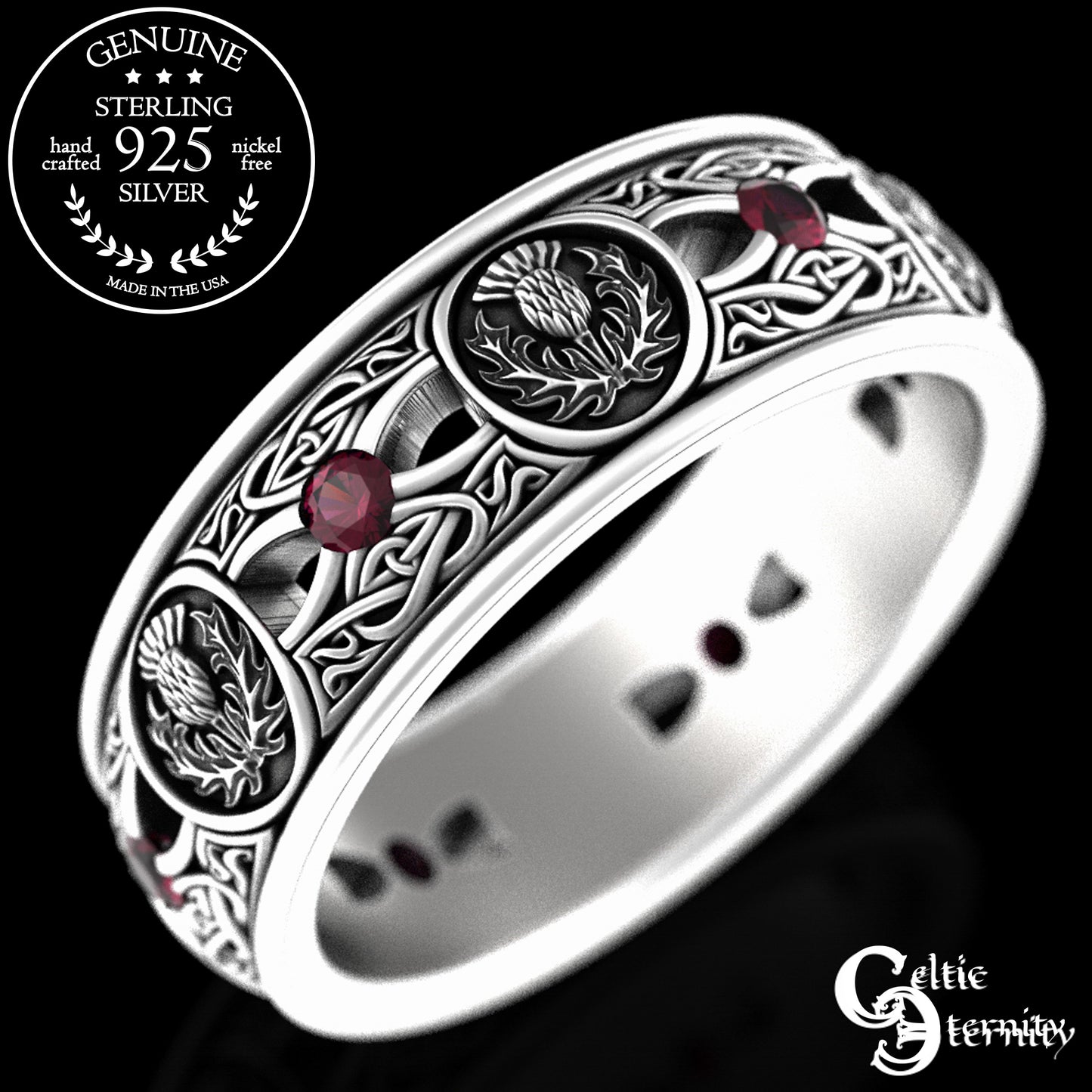 Men's Sterling Irish Thistle & Woven Heart Wedding Band with Amethyst, 4409