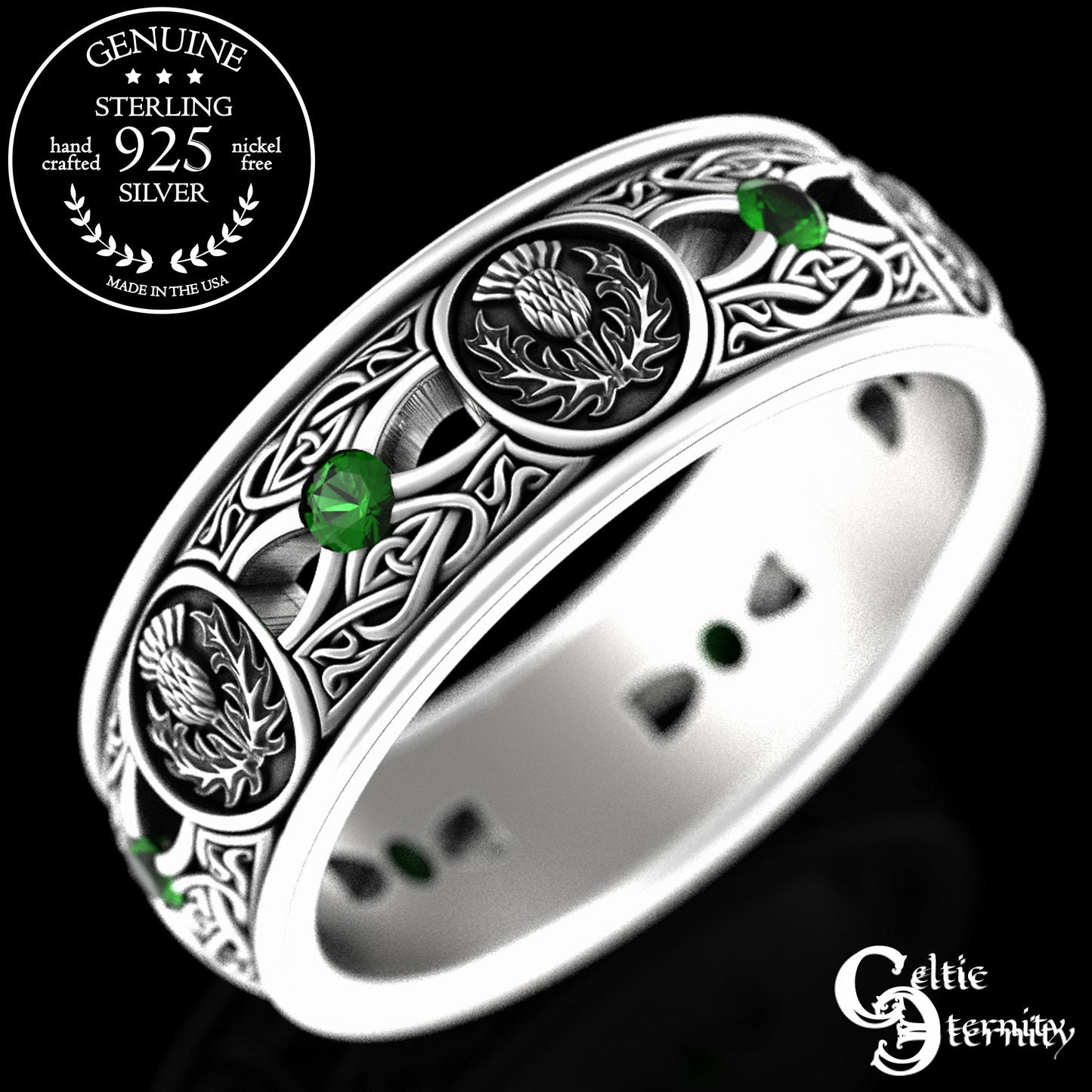 Men's Sterling Irish Thistle & Woven Heart Wedding Band with Amethyst, 4409