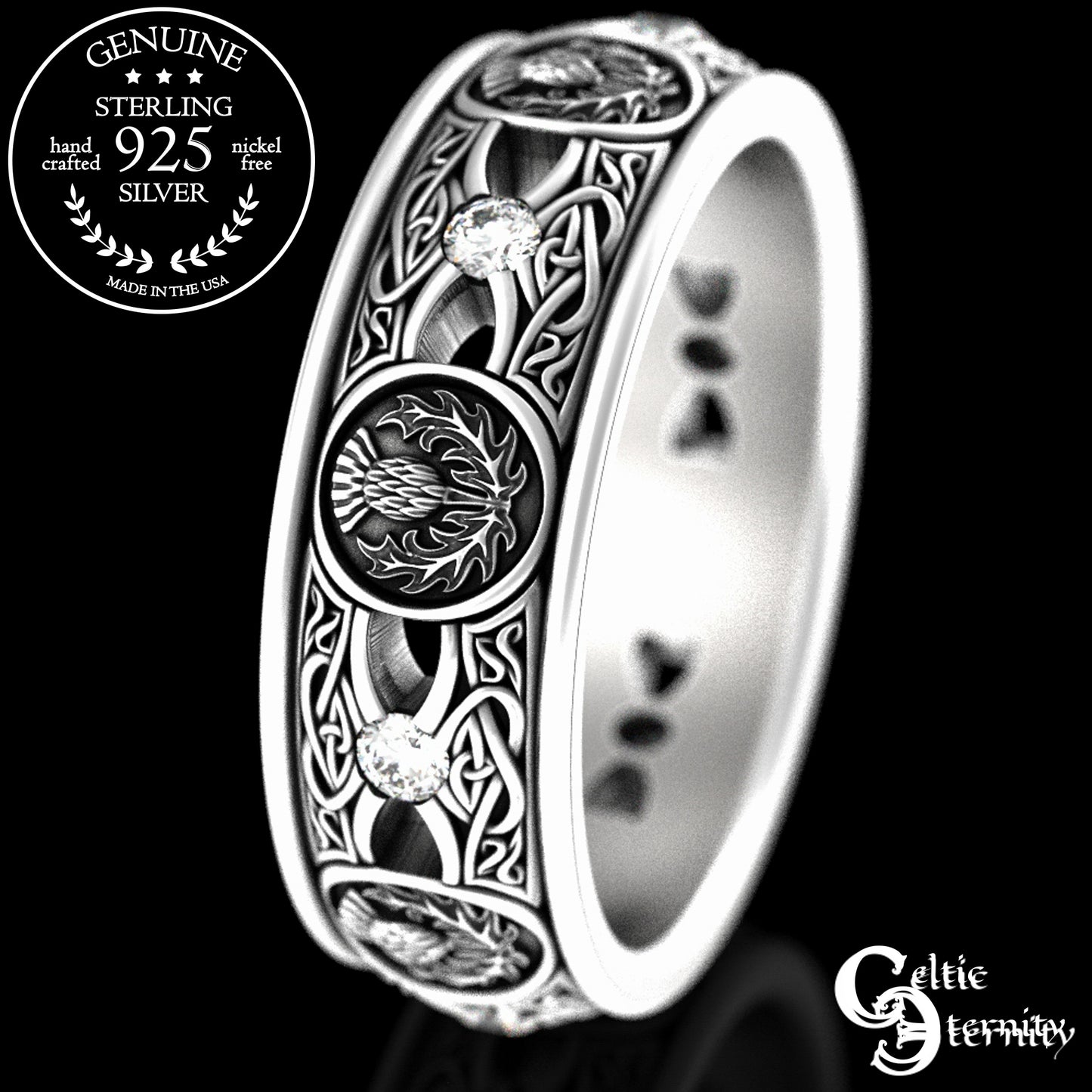 Men's Sterling Irish Thistle & Woven Heart Wedding Band with Amethyst, 4409