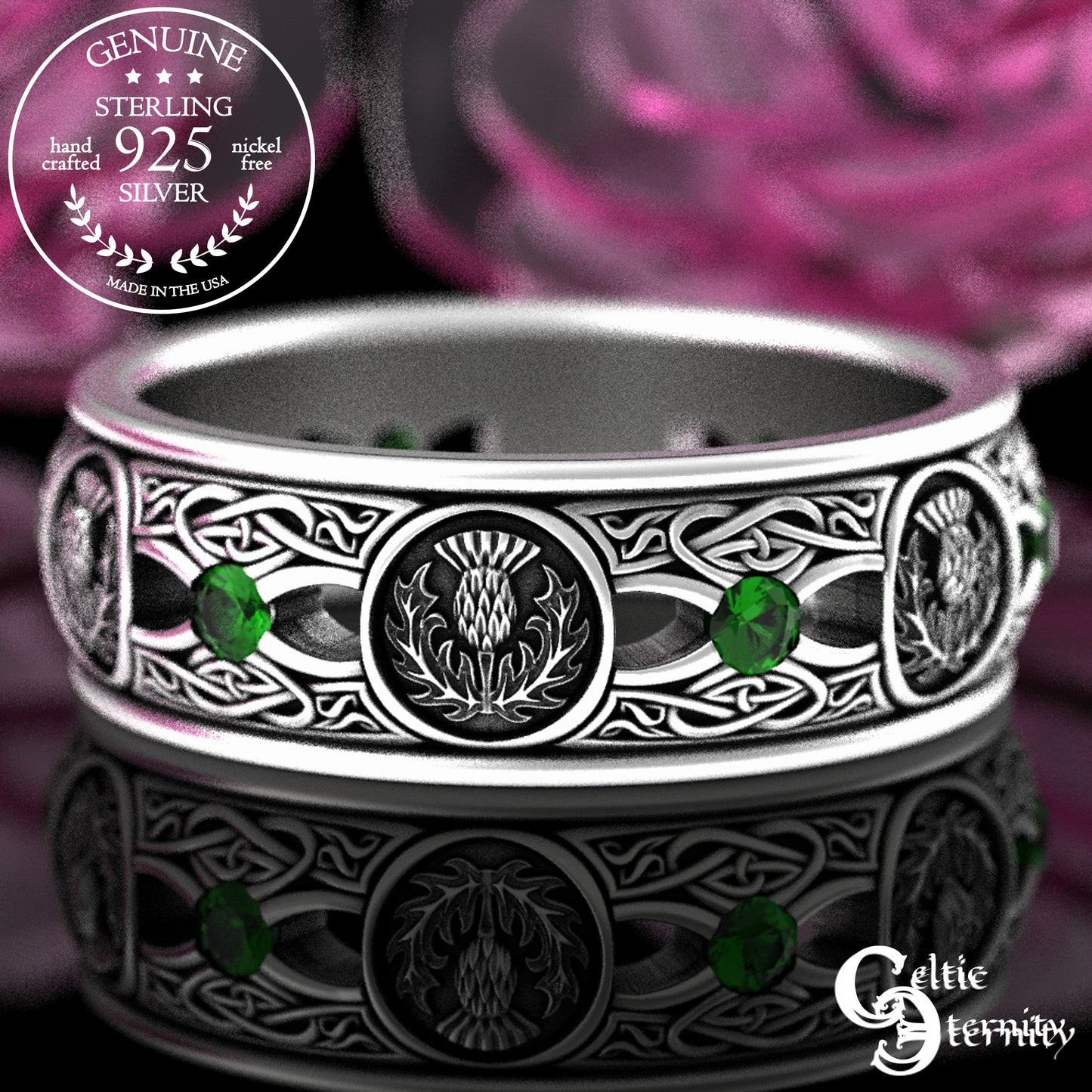 Men's Sterling Irish Thistle & Woven Heart Wedding Band with Amethyst, 4409