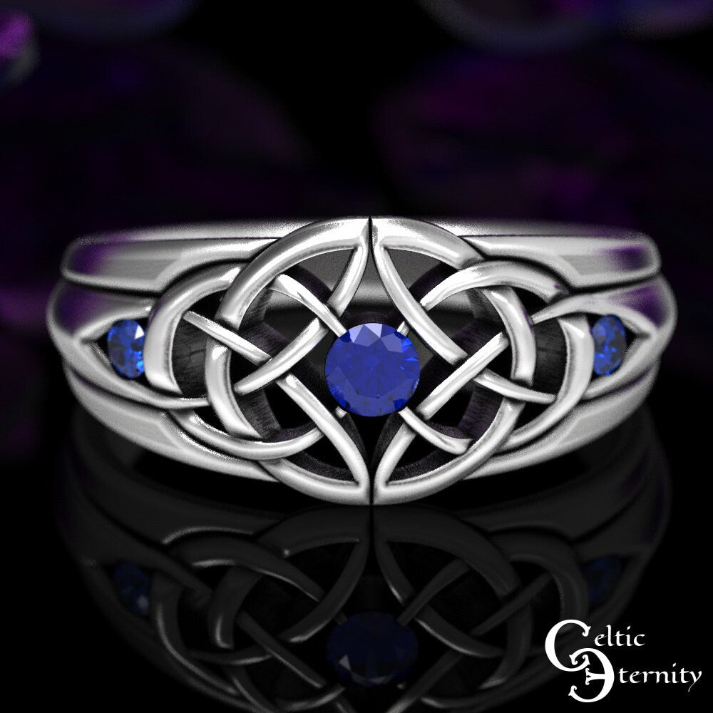 Celtic Knotwork Statement Ring with Sapphire & Sterling Silver, 1601
