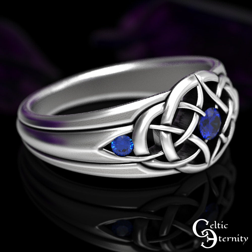 Celtic Knotwork Statement Ring with Sapphire & Sterling Silver, 1601