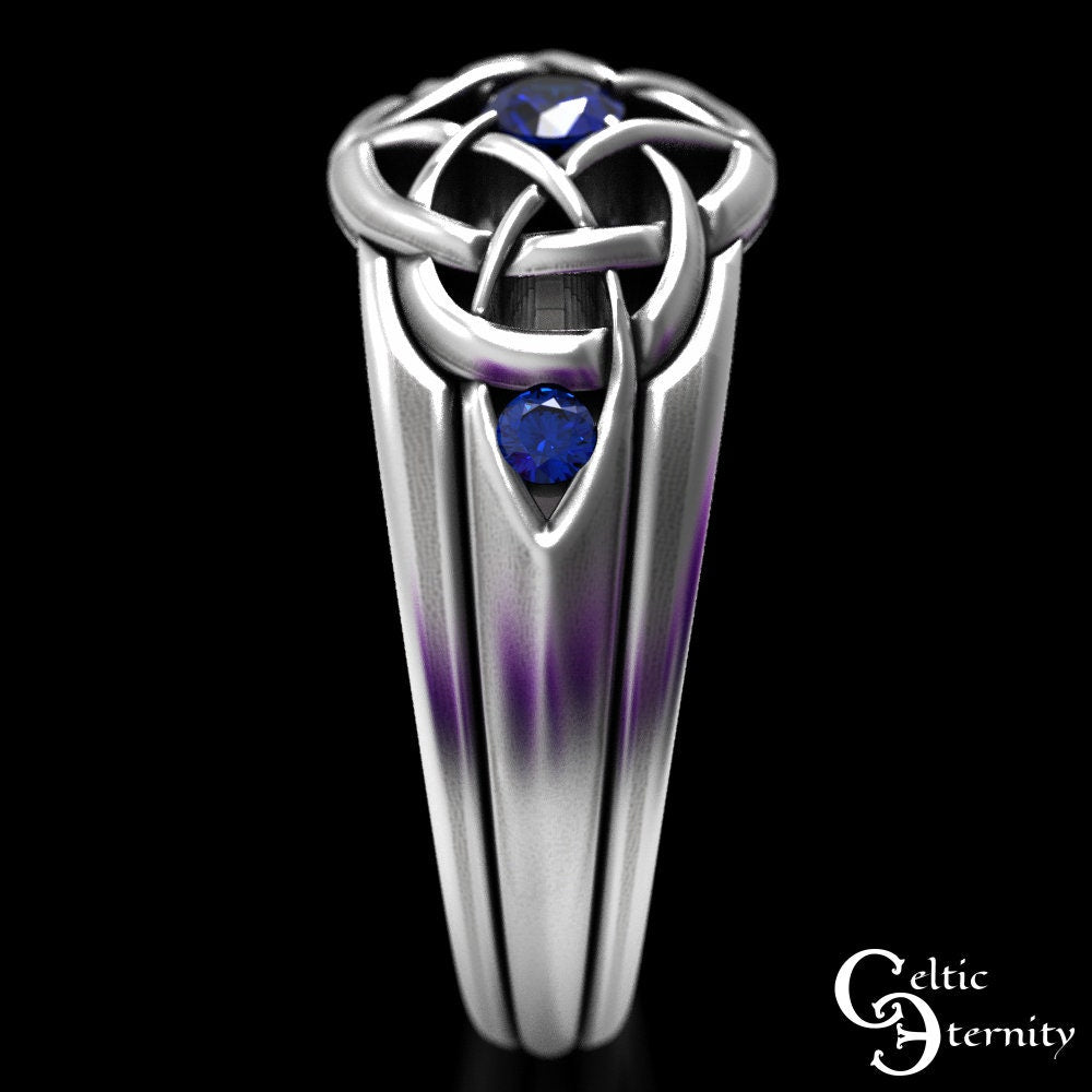 Celtic Knotwork Statement Ring with Sapphire & Sterling Silver, 1601