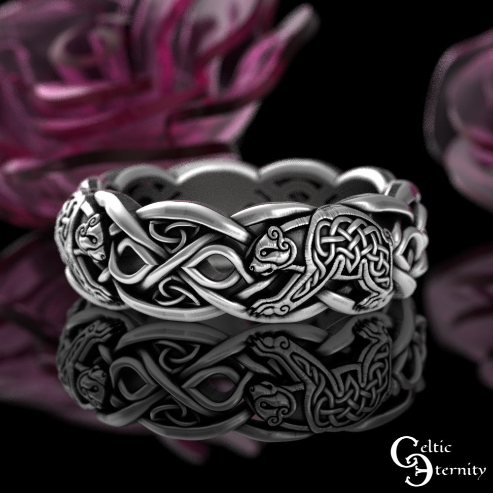 Sterling Silver Woman's Celtic Bear Wedding Band, 9021