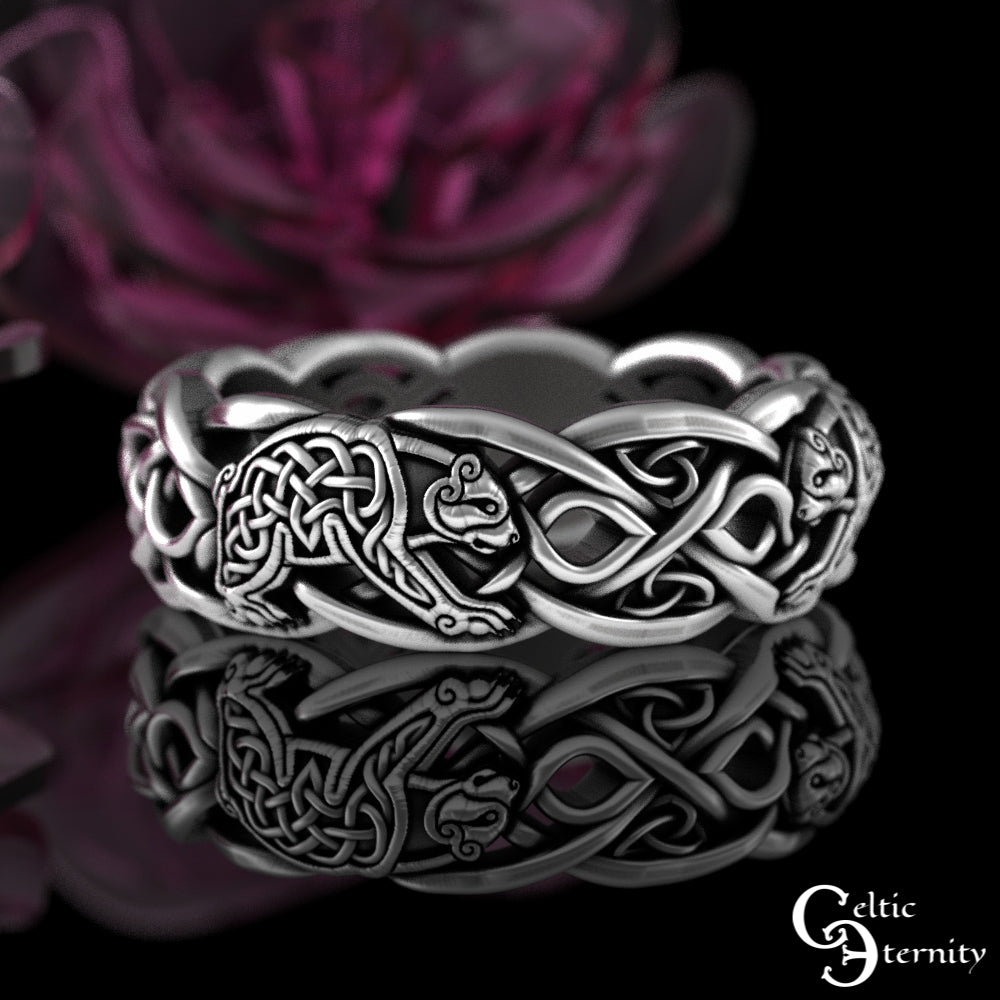 Sterling Silver Woman's Celtic Bear Wedding Band, 9021
