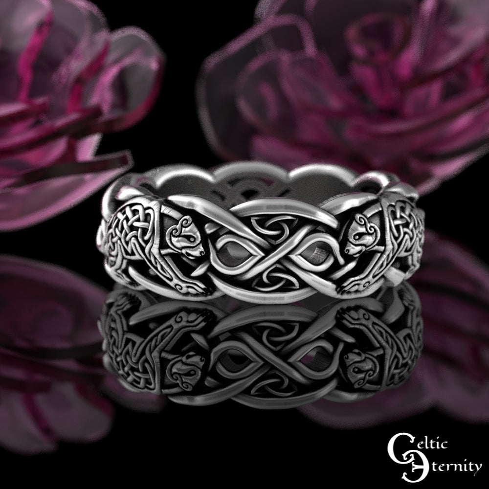 Sterling Silver Woman's Celtic Bear Wedding Band, 9021
