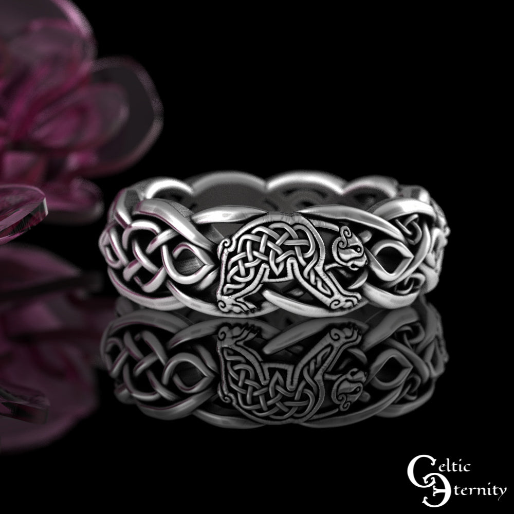 Sterling Silver Woman's Celtic Bear Wedding Band, 9021
