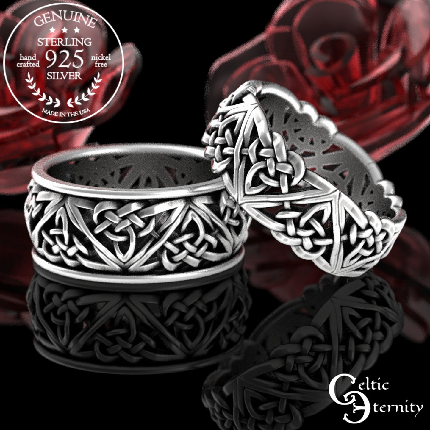 Sterling Silver Celtic Woven Hearts Wedding Band, 1105
