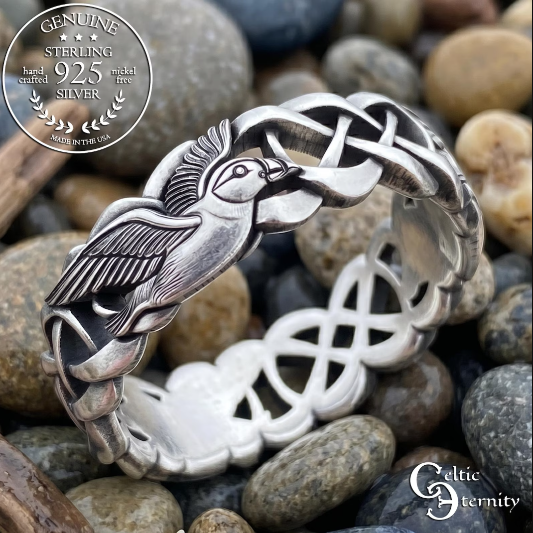 Women's Sterling Silver Puffins Wedding Band, 2122