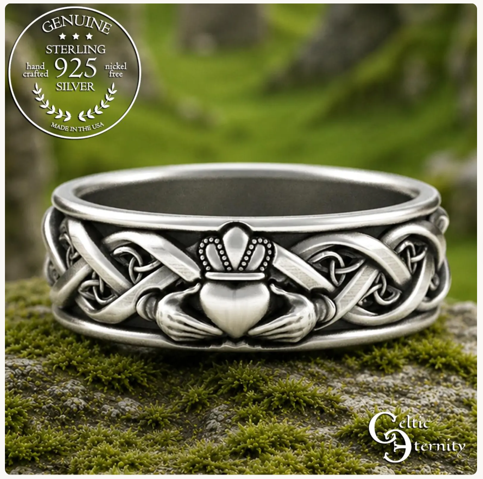 Sterling Men's Traditional Claddagh Wedding Band, 3222