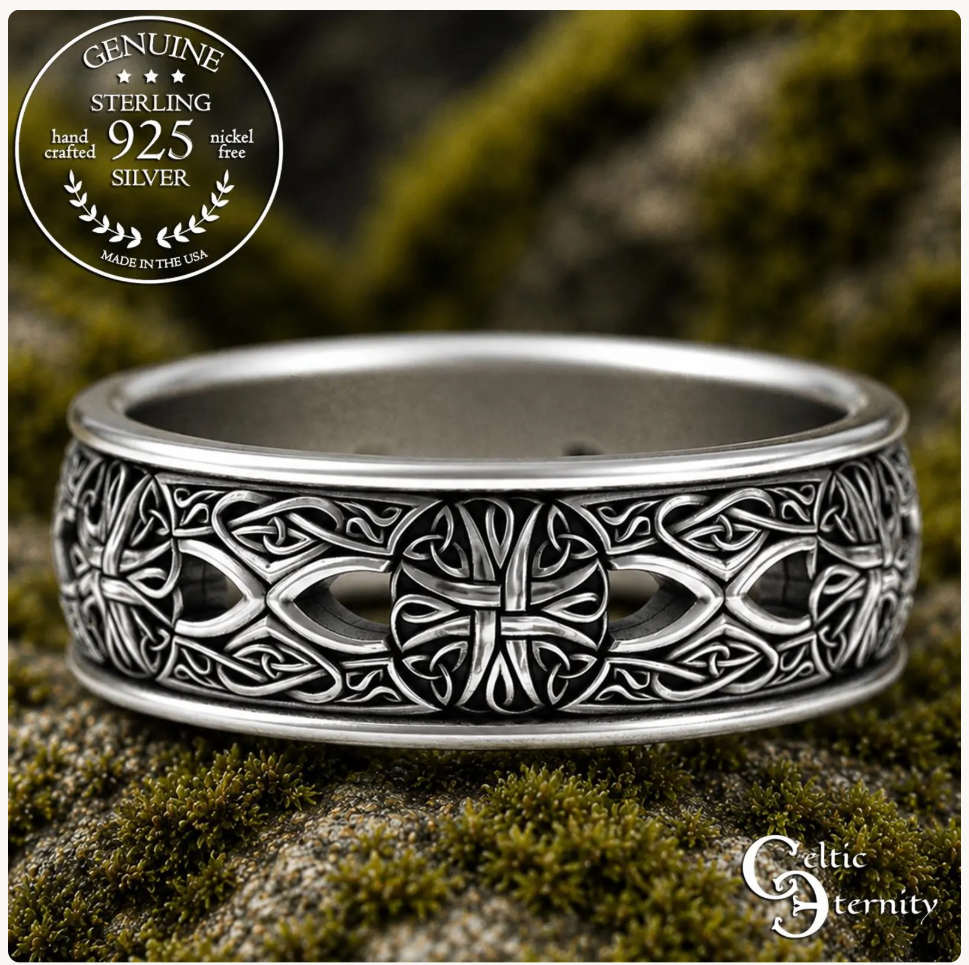 Sterling Silver Men's Irish Cross Wedding Band, 3269