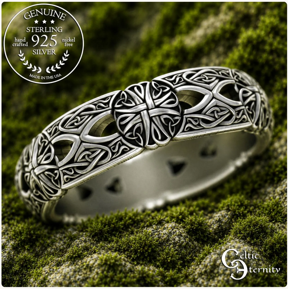 Women's Sterling Silver Traditional Celtic Cross Wedding Band, 3267
