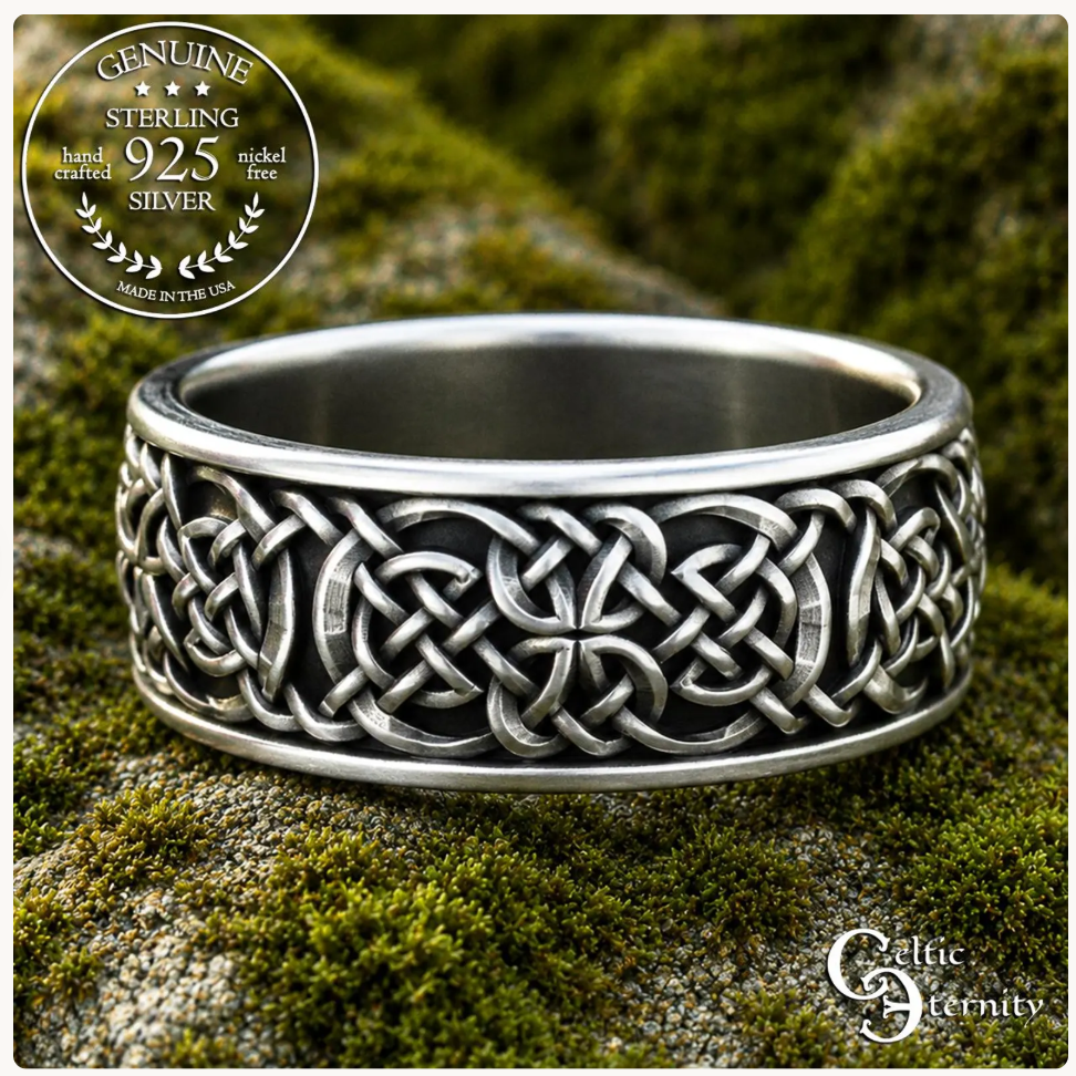 Sterling Silver Men's Viking Knotwork Wedding Band, 2145