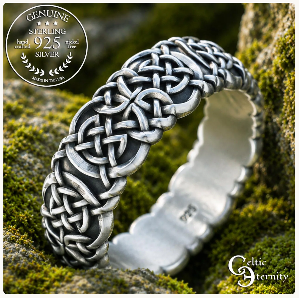 Sterling Silver Viking Norse Knotwork Wedding Band - Unisex, 2144