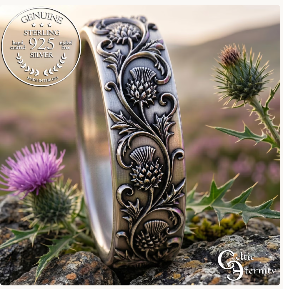 Sterling Women's Scottish Thistle Flower Wedding Band, 3349