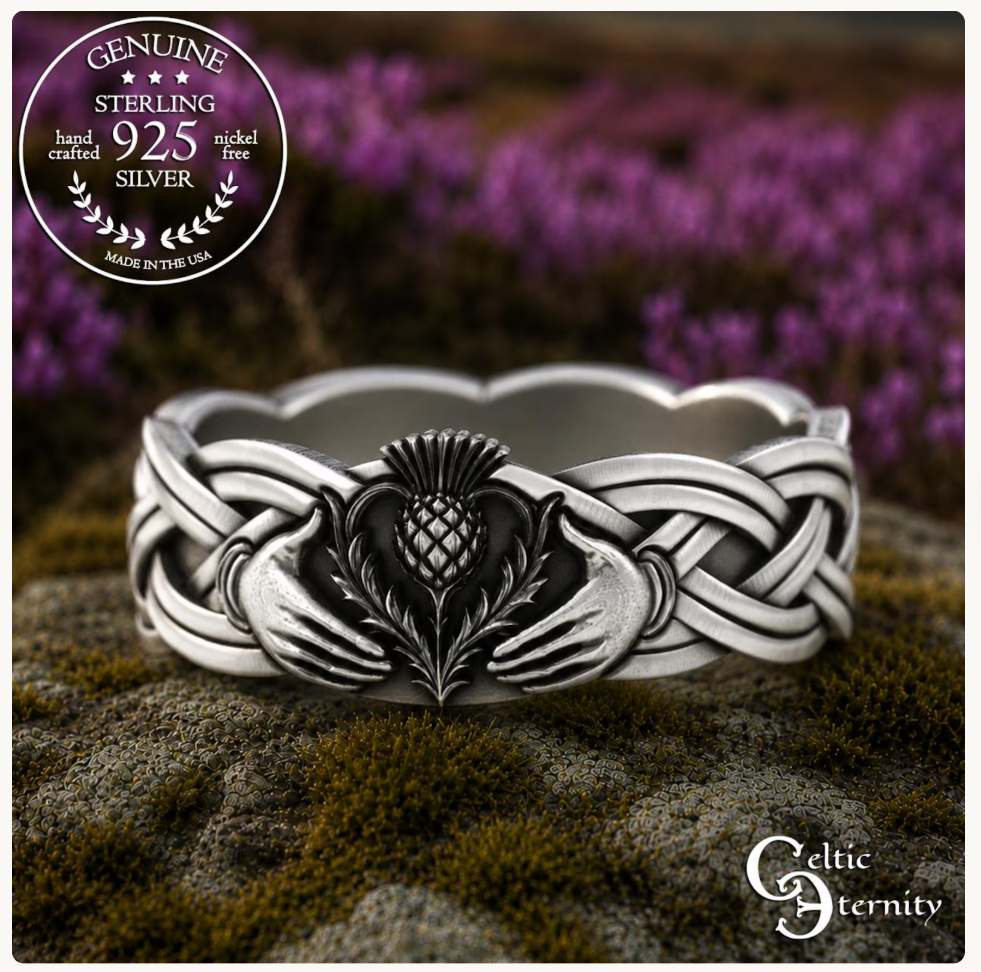 Sterling Women's Thistle Heart & Claddagh Hands Wedding Band, 3360