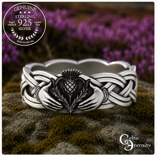 Sterling Women's Thistle Heart & Claddagh Hands Wedding Band, 3360