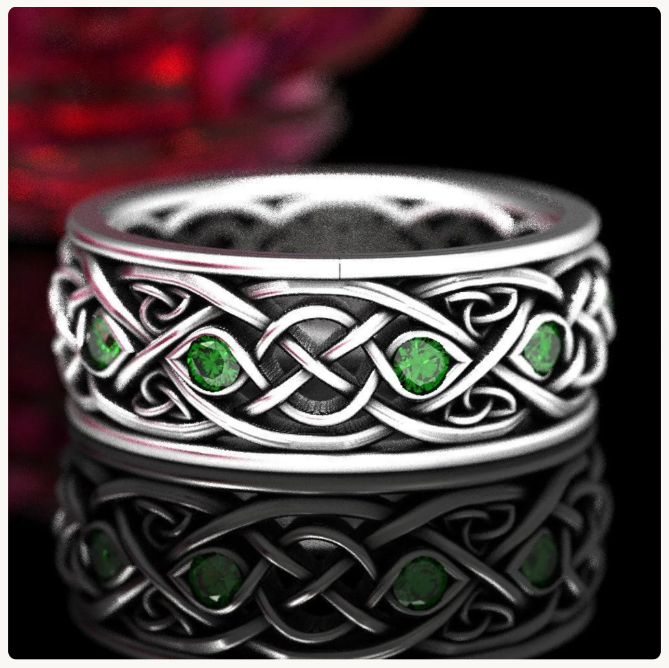 Men's Sterling Silver Wolves Celtic Wedding Band - Alexandrite, 1269