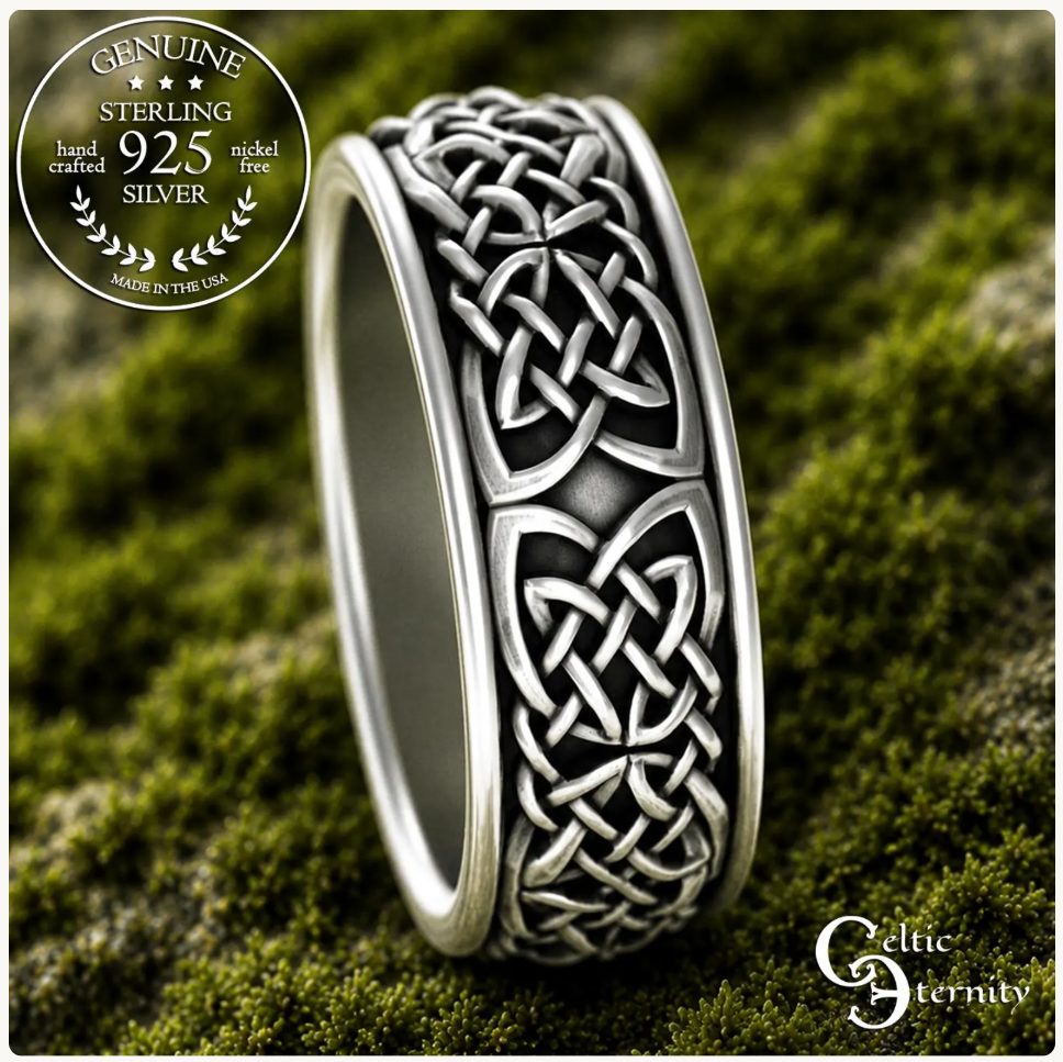 Sterling Silver Men's Scottish Knotwork Wedding Band, 3210