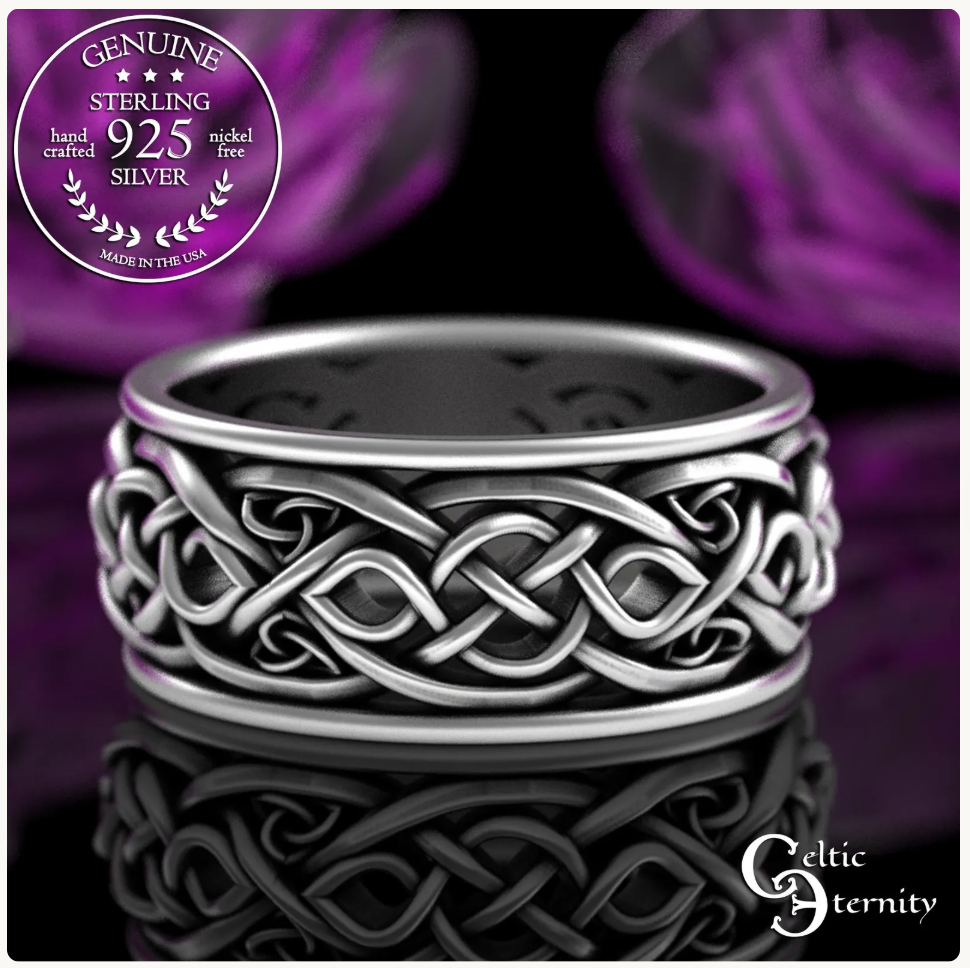 Men's Sterling Silver Celtic Bear Spirit Animal Wedding Band, 3094
