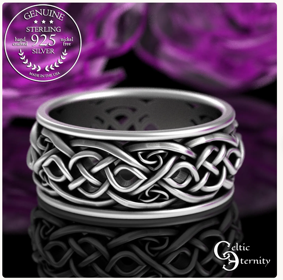 Men's Sterling Silver Celtic Bear Spirit Animal Wedding Band, 3094