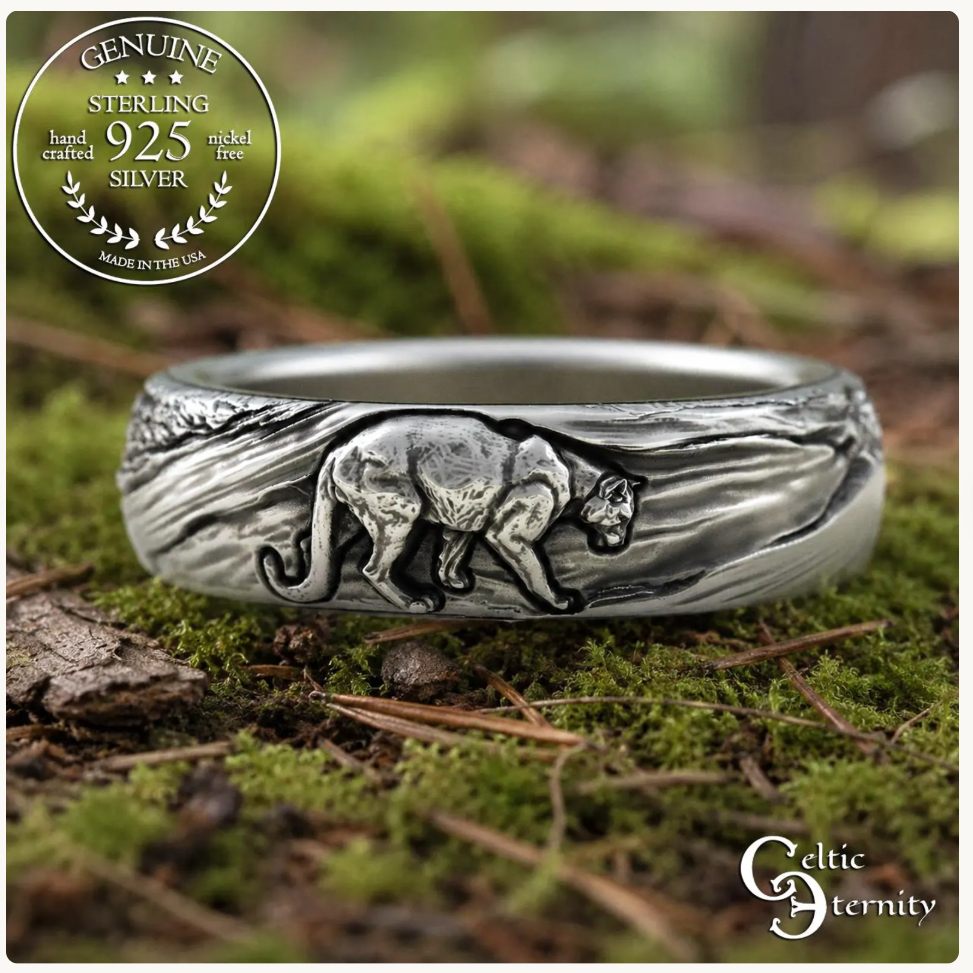 Sterling Silver Mountain Lion or Fighting Cougar Ring, 3286