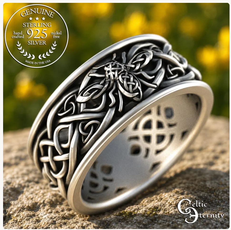 Men's Sterling Silver Bee & Irish Knotwork Wedding Band, 3087