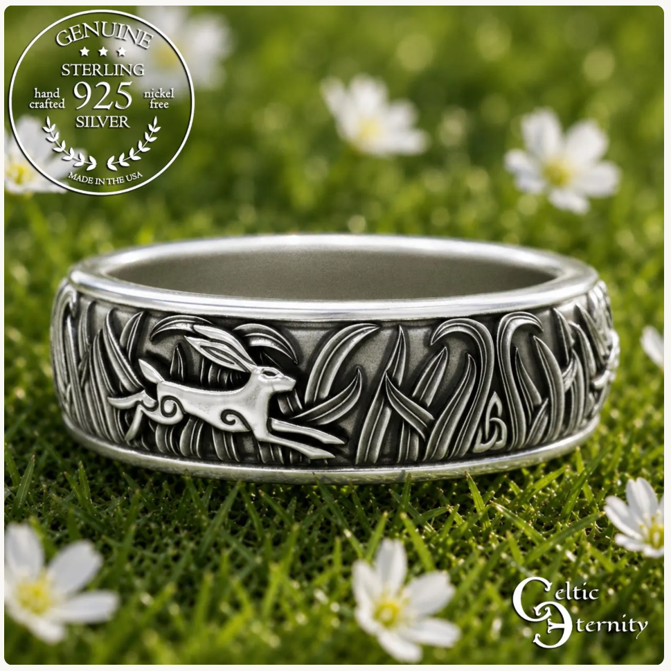 Sterling Silver Men's Irish Rabbits Wedding Band, 1906
